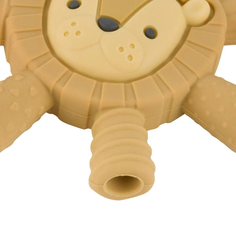 Itzy Ritzy Baby Molar Teether lion design in tan rubber with textured limbs