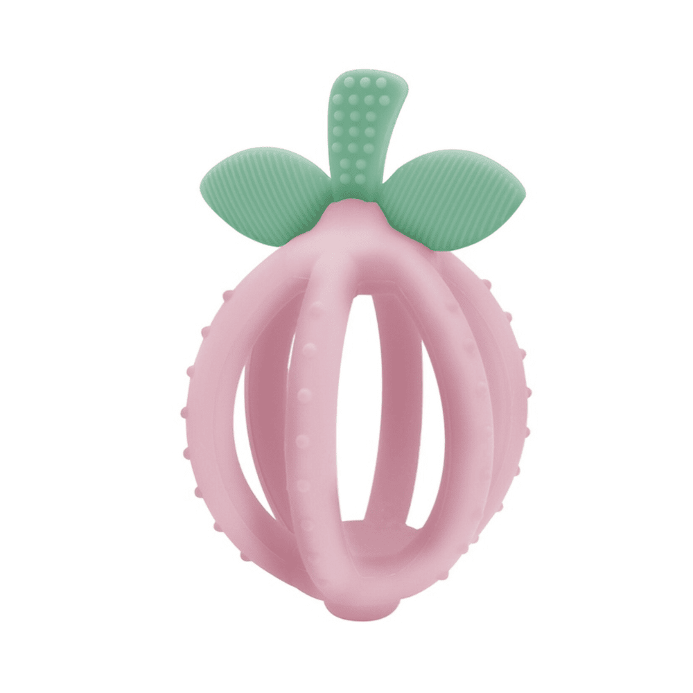 Itzy Ritzy Bitzy Biter Lemon Ball Teether, pink ring with green leaf accents