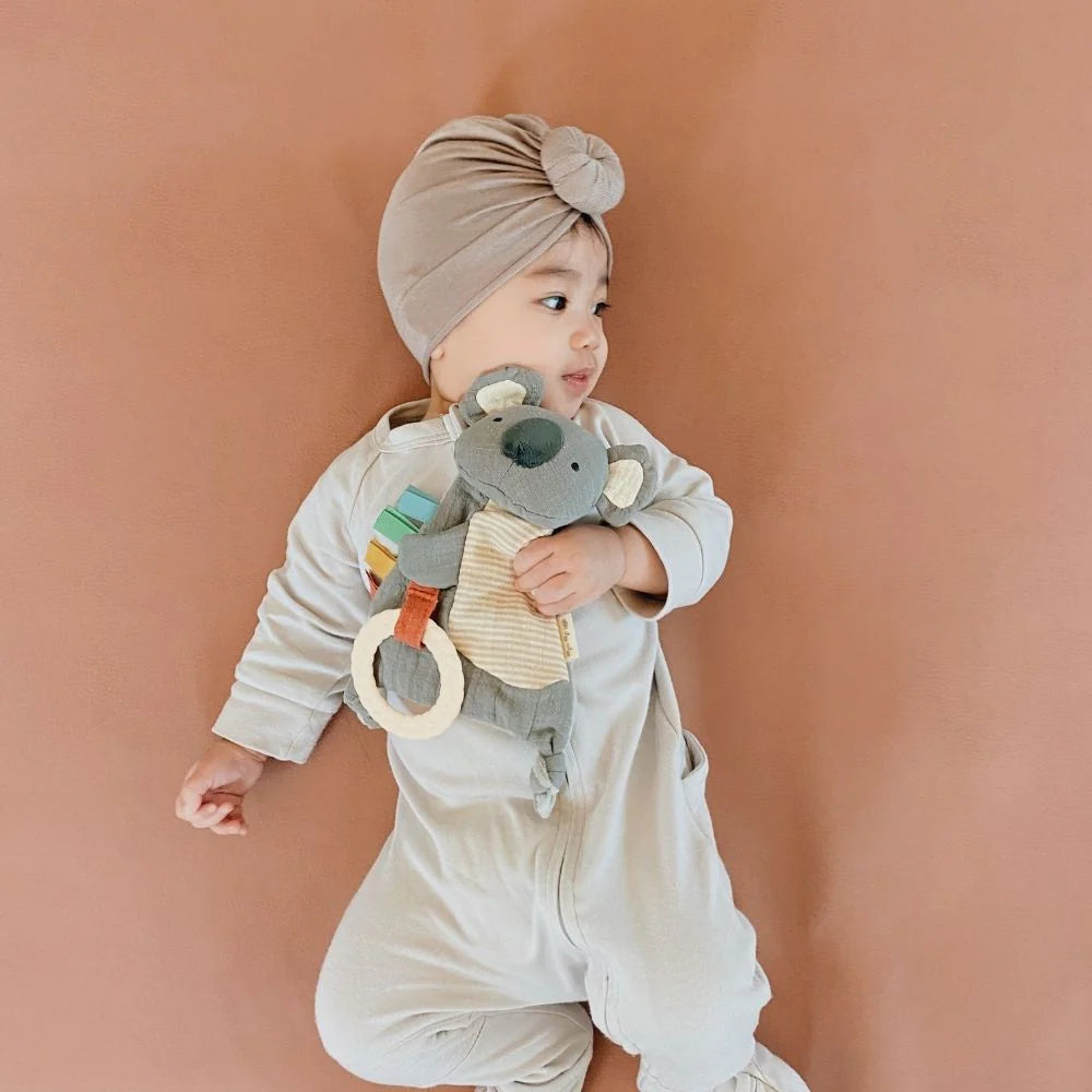 Itzy Ritzy Bitzy Crinkle Sensory Toy with Teether - gray plush bear with ring teether