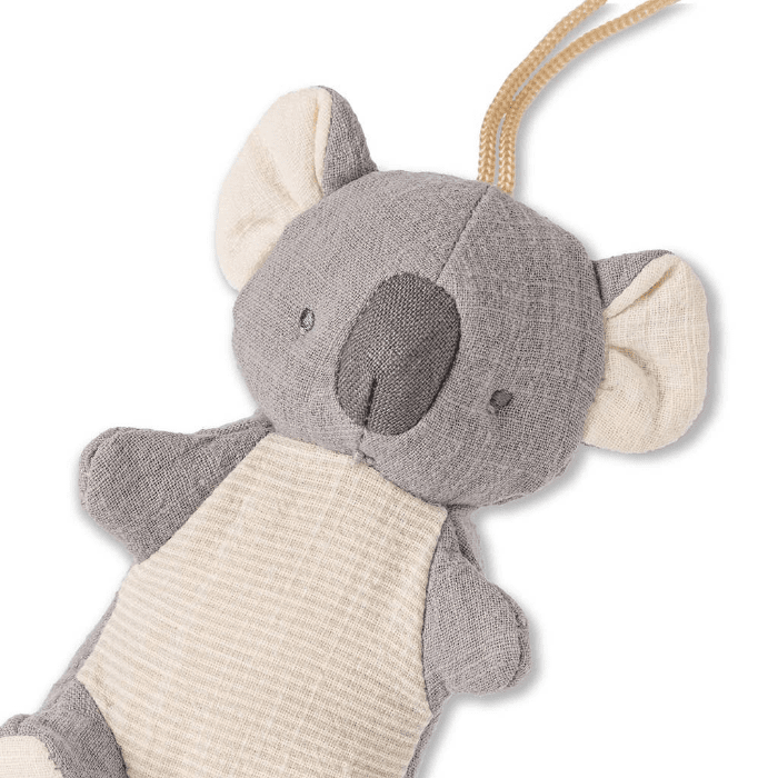 Bitzy Pal koala plush with natural rubber pacifier clip in grey and cream by ITZY RITZY