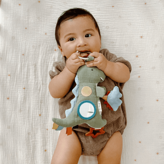 Itzy Ritzy Bitzy Traveler plush alligator baby toy with blue accents