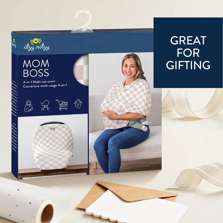 Itzy Ritzy Checkerboard Mom Boss 4-in-1 Multi-Use Cover Taupe