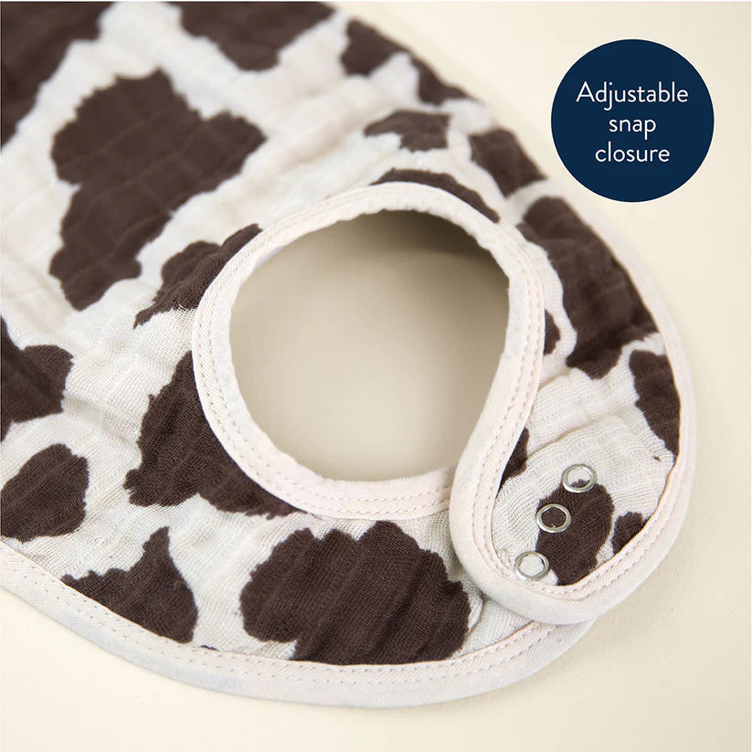 Itzy Ritzy Itzy Bibs bib, brown giraffe print, with adjustable snap closure