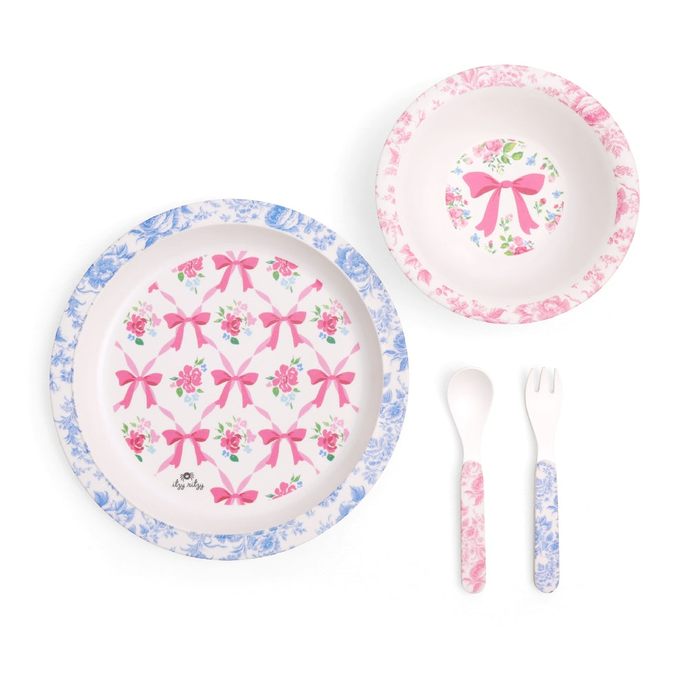 Itzy Ritzy Itzy Bistro Dining Set Ribbons & Roses 4-piece dining set view 01.