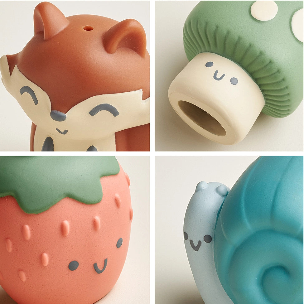 Itzy Ritzy Itzy Bitzy Puppets bath toys set of 4 with fox, strawberry, mushroom and whale faces