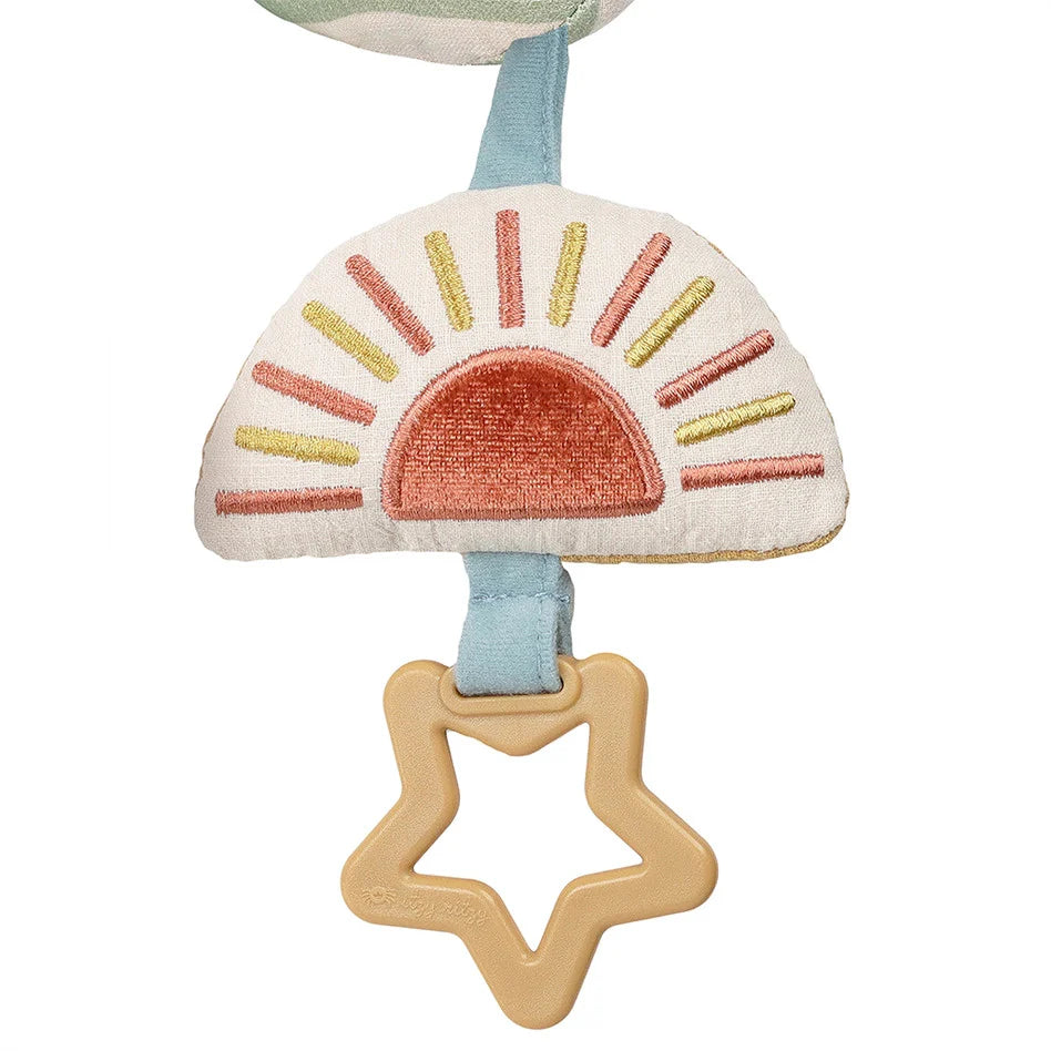 Itzy Ritzy Itzy Bitzy spiral car seat activity toy with sun embroidery, blue strap and star pendant