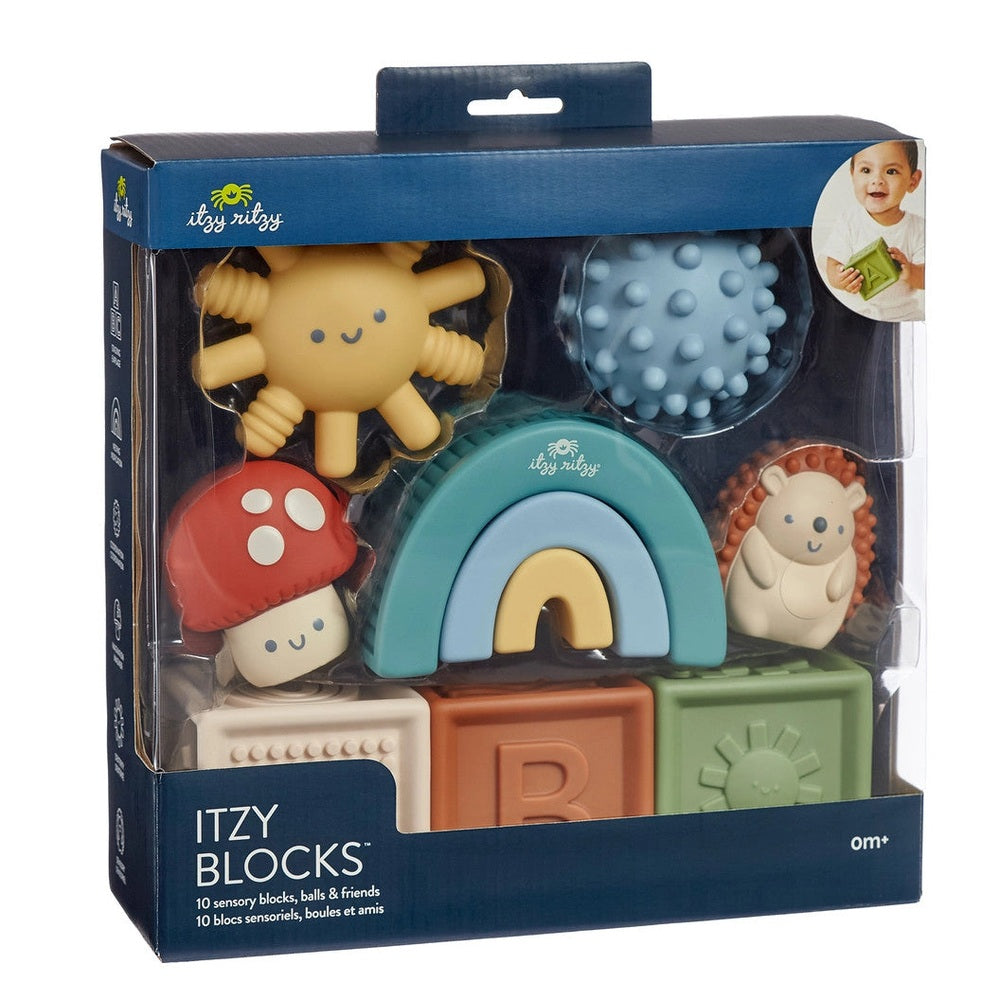 Itzy Ritzy Itzy Blocks sensory set featuring a rainbow arch and pastel blocks for babies (10 blocks)