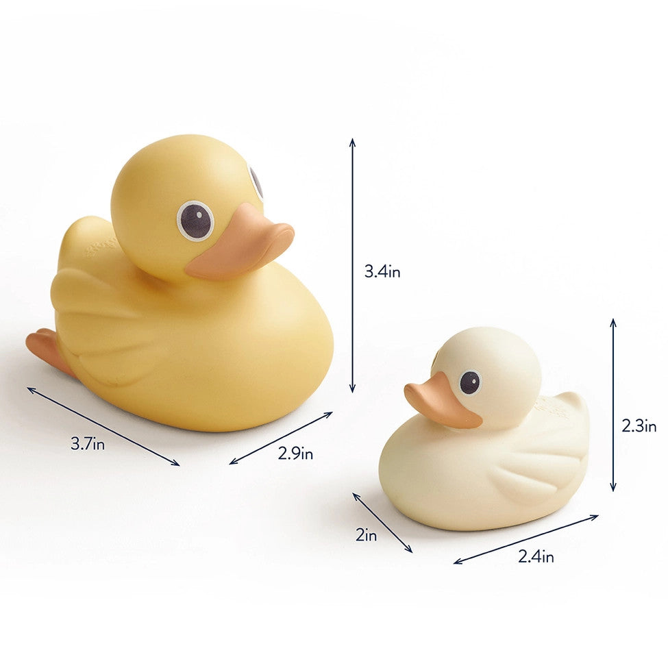 Itzy Ritzy Ducky Family bath toys; set of 2 ducks in yellow and cream, sizes 3.4in and 2.3in