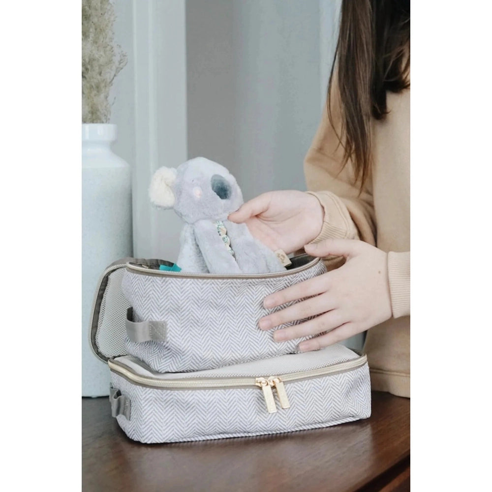 Itzy Ritzy Lovey plush and teether koala in gray herringbone travel case, ITZY RITZY