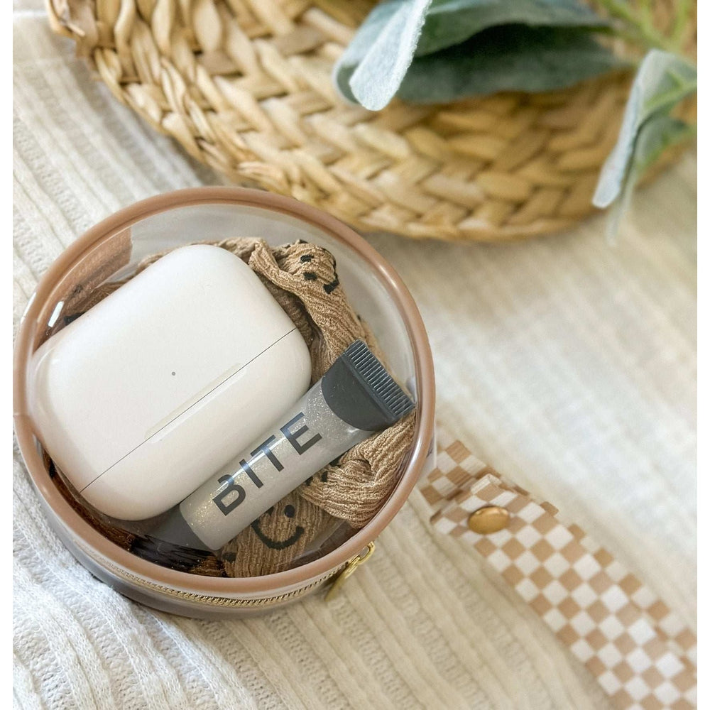 Itzy Ritzy Paci Case, blush round case with white insert and gray tube inside