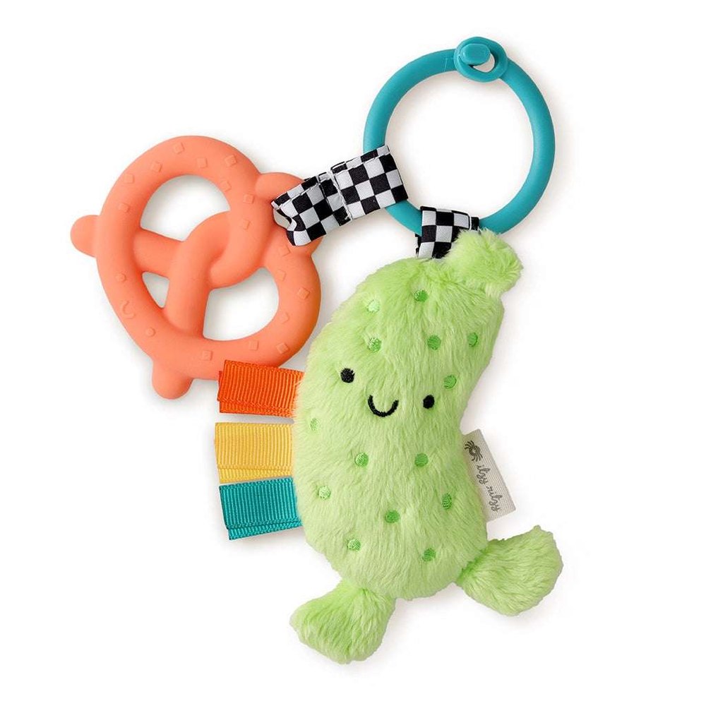 Itzy Ritzy Itzy Pal Parker The Pickle teething toy; plush lime pickle with dotted texture and orange/teal rings
