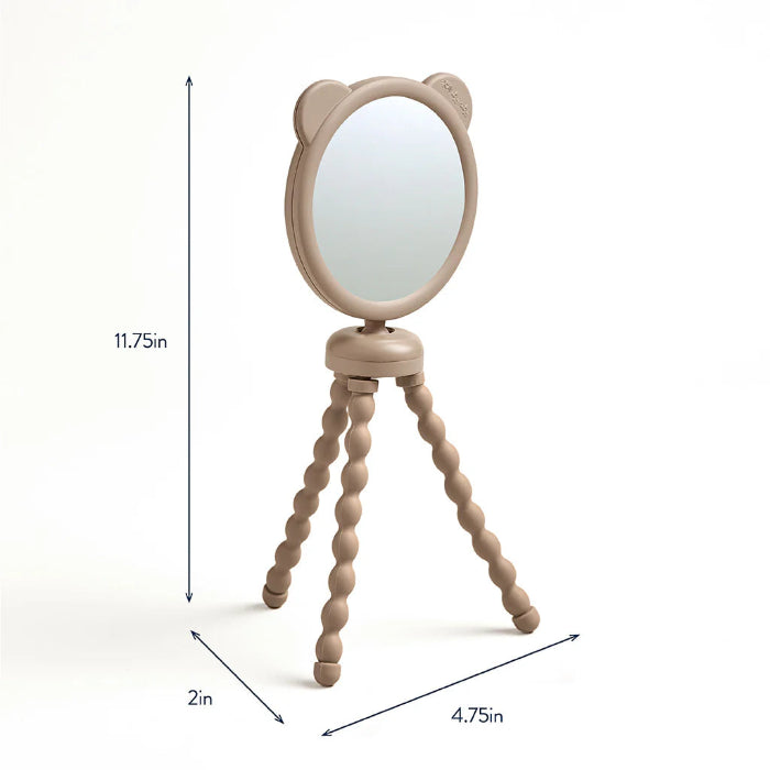 Itzy Ritzy Itzy Peek stroller mirror with a beige round mirror on a beaded tripod stand