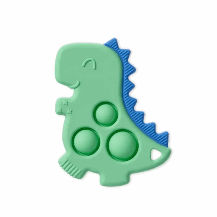 Itzy Ritzy Itzy Pop dinosaur teether in green silicone with a blue spine
