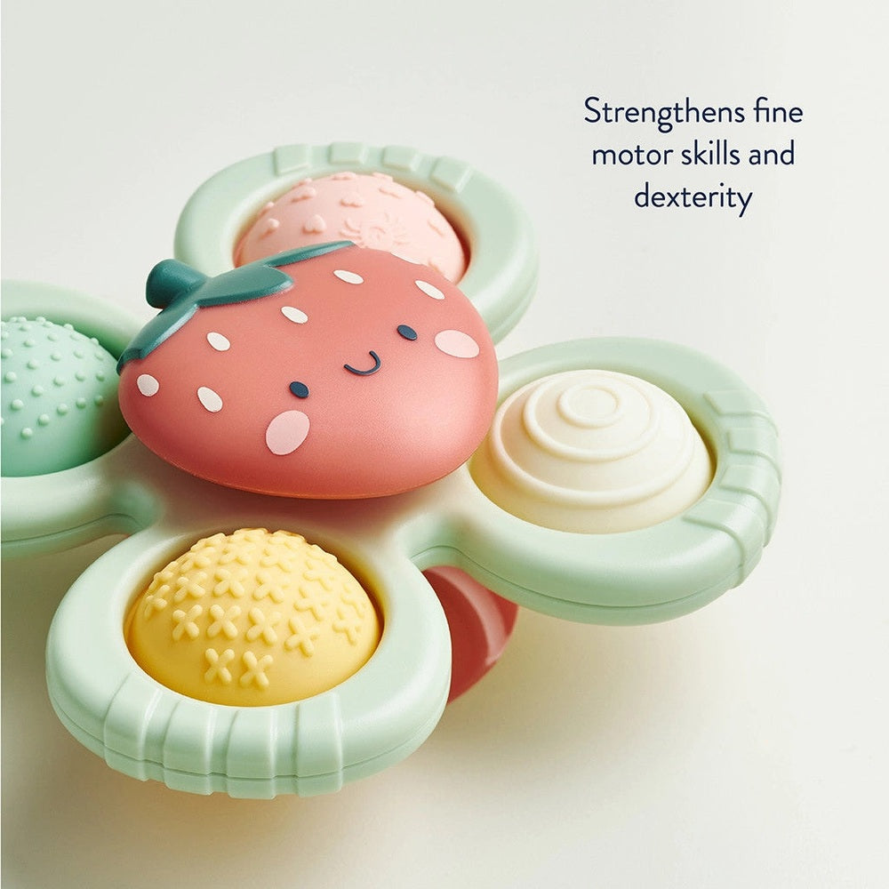 Itzy Ritzy Itzy Pop & Whirl strawberry sensory toy in pastel mint with soft petals