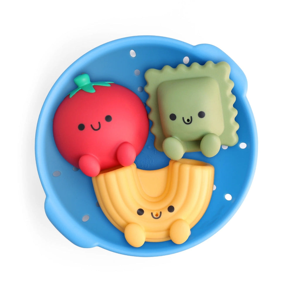 ITZY RITZY Itzy Ritzy Itzy Splash Pals Pasta three smiling food characters with arms in dotted blue plate img 1/6