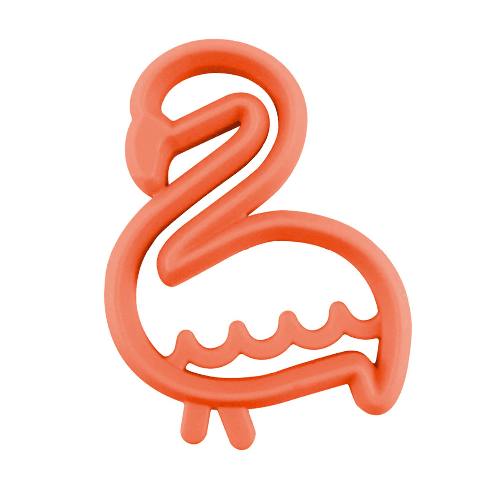Itzy Ritzy silicone teether flamingo shape in bright orange for babies