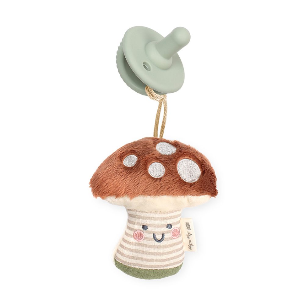 Itzy Ritzy Sweetie Pal Pacifier & Stuffed Animal Ash the Mushroom plush pacifier front view 01.
