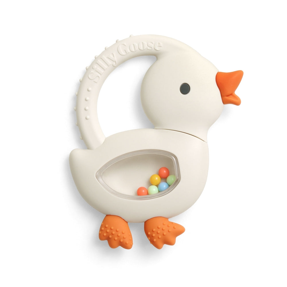 Itzy Ritzy Sweetie Shake Plus Rattle & Teether Goose silicone teether rattle view 01.