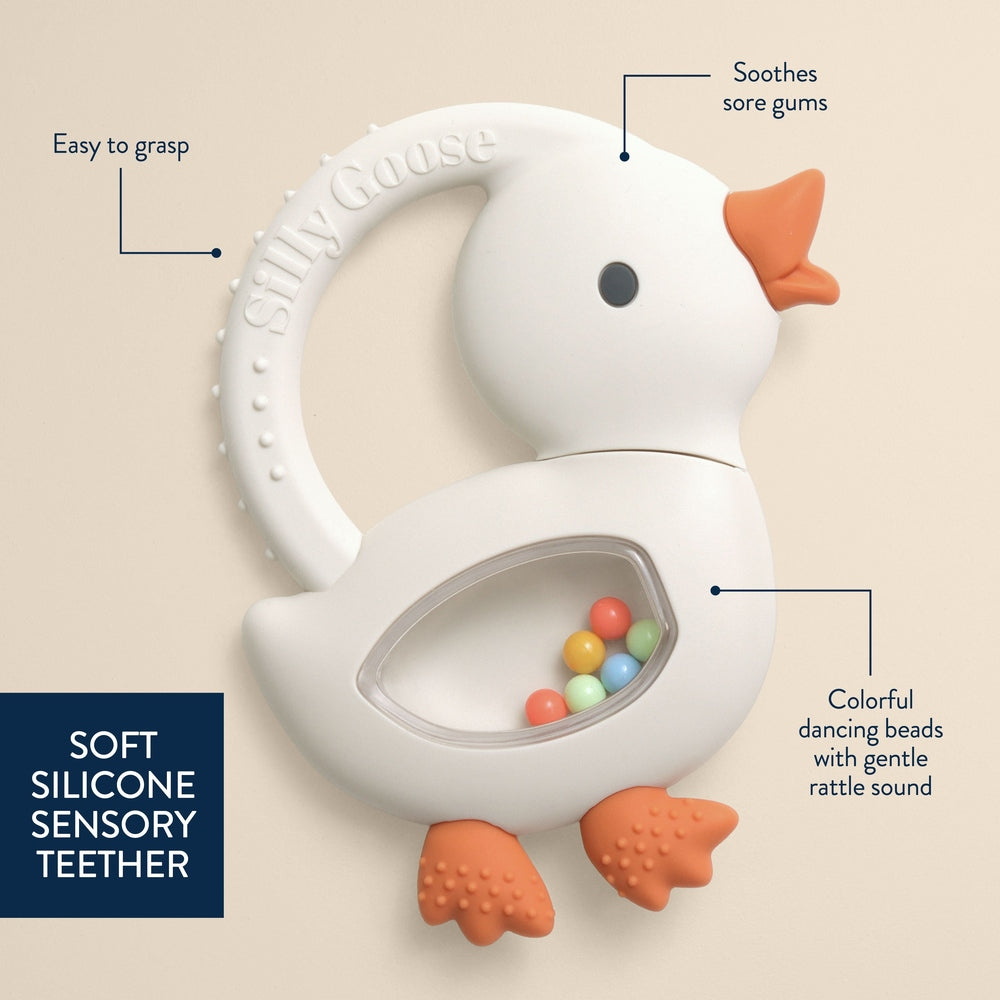 Itzy Ritzy Sweetie Shake Plus Rattle & Teether Goose silicone teether rattle view 04.