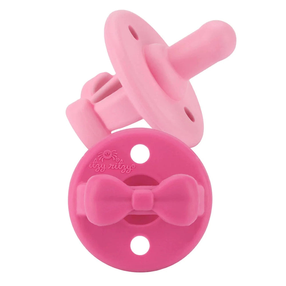 Itzy Ritzy Sweetie Soother pacifier set, pink bow clip, 2-pack, 0M+