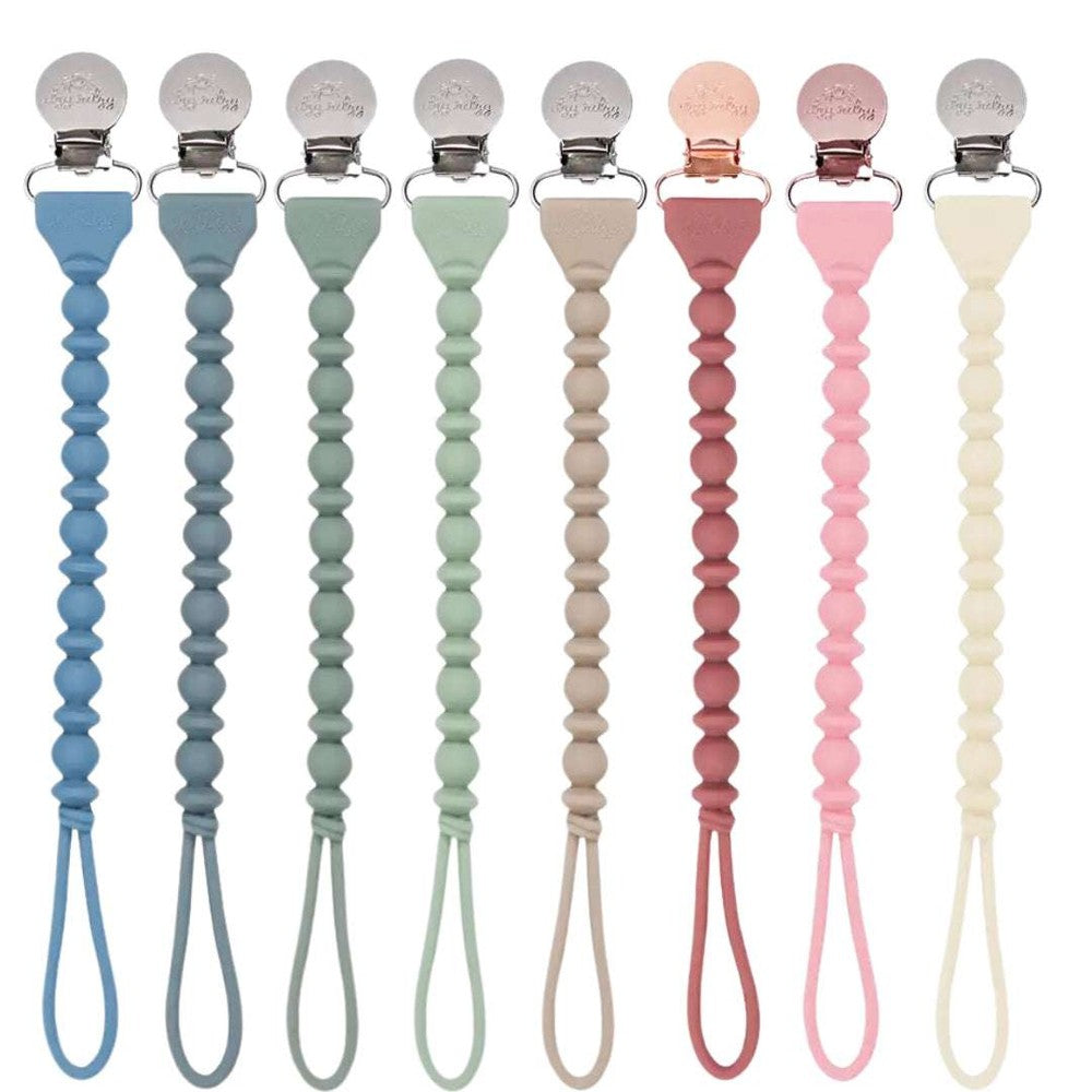 Itzy Ritzy Sweetie Strap Beaded Pacifier Clip set of 9 pastel beads in blue to cream tones