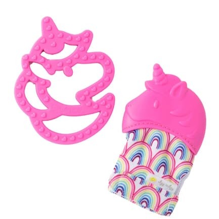 Itzy Ritzy Teething Mitt & Teether Gift Set, 2 pink items: unicorn teether and textured ring