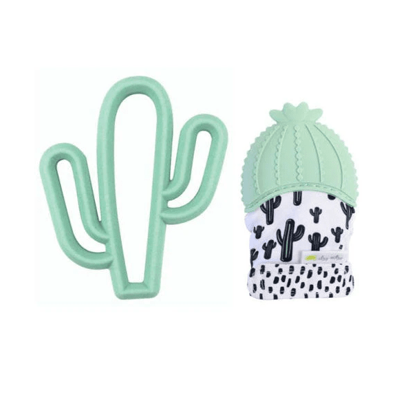 Itzy Ritzy teething mitt and cactus teether gift set, mint cactus design, 2-piece set