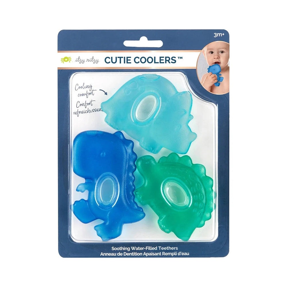 Itzy Ritzy water-filled teethers 3-pack in blue, light blue, and green