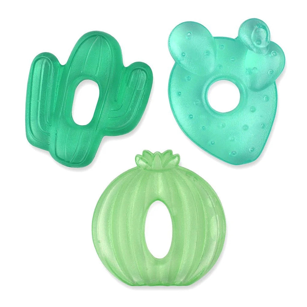 Itzy Ritzy water-filled teether set of 3 in green cactus, leaf and donut shapes