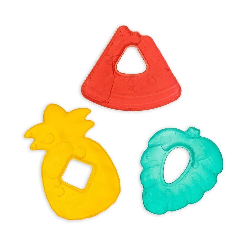 Itzy Ritzy water-filled teething set: 3 shapes pineapple yellow, ring teal, triangle red