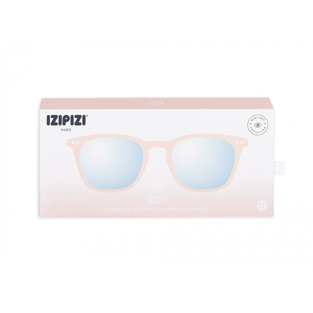 IZIPIZI Screen #E Rose Quartz glasses with pink frame and blue mirrored lenses