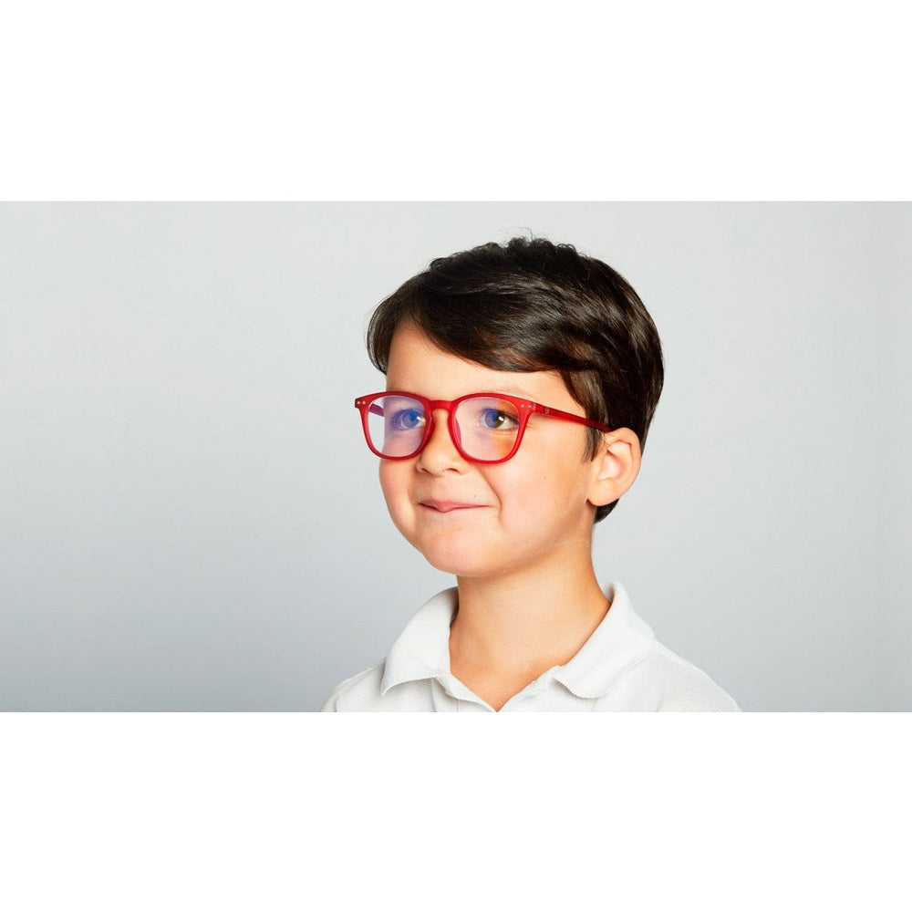 IZIPIZI Screen Junior #E Red kids' eyeglasses with blue-tinted lenses
