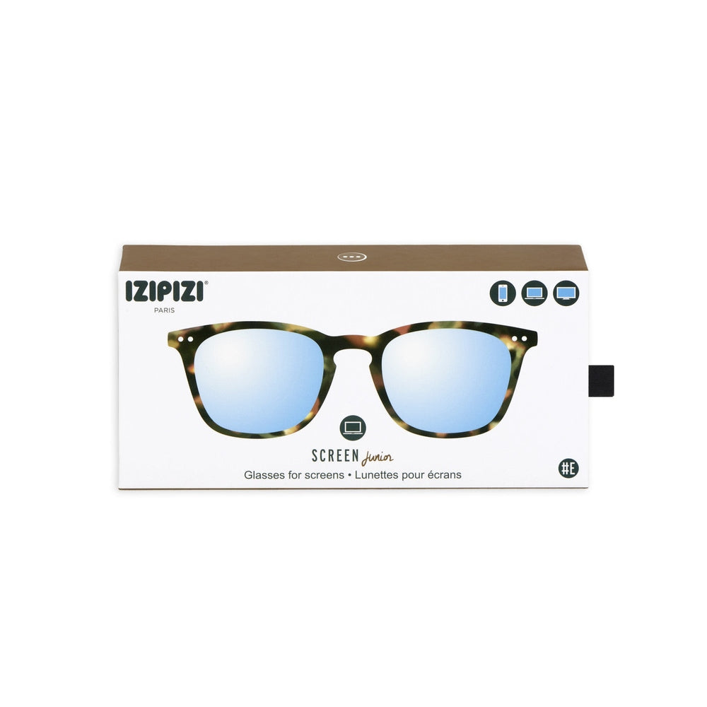 IZIPIZI Screen Junior #E tortoise frames with blue mirrored lenses in white box