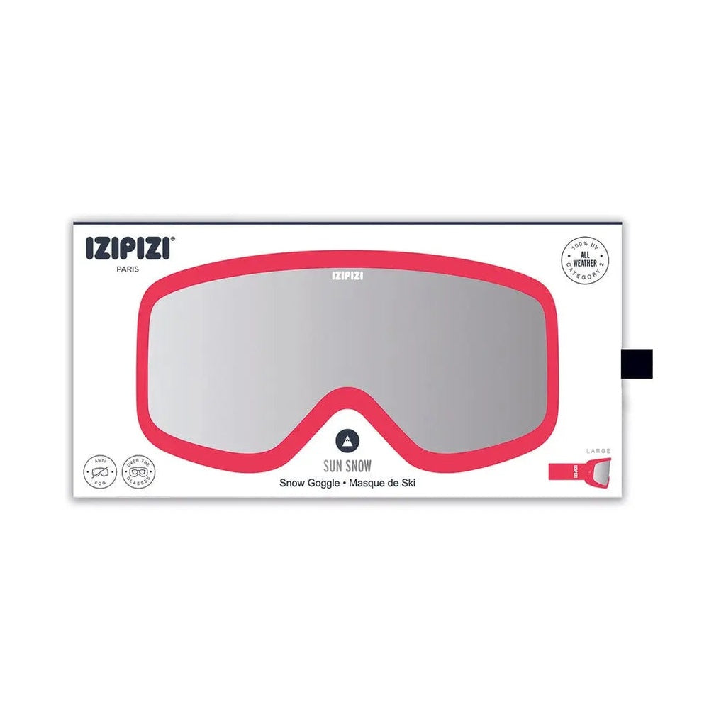 IZIPIZI Snow Cat2-Pink ski goggles for kids with gray lenses shown in packaging