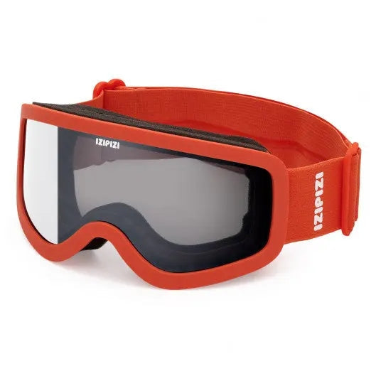 IZIPIZI Snow Junior ski goggles; bright orange frame with black lenses and adjustable strap.