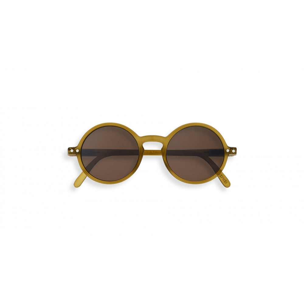 IZIPIZI Sun Junior sunglasses, round mustard-yellow frames with brown lenses