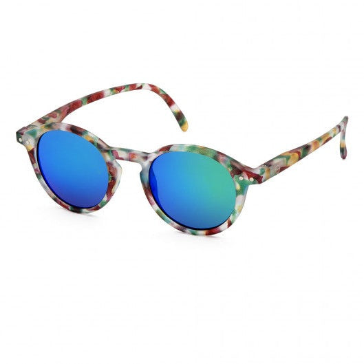 Izipizi Junior Sunglasses #D Green Tortoise Mirror with blue mirrored lenses and multicolor frame