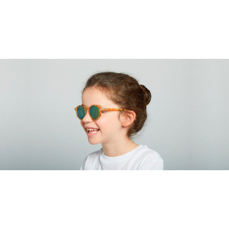IZIPIZI Junior #D Sunglasses, yellow tortoise frames with green mirror lenses for kids