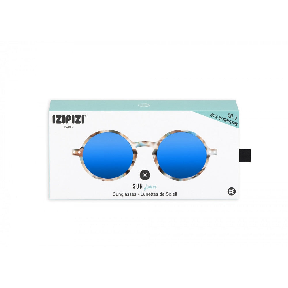 IZIPIZI Junior Sunglasses #G blue tortoise frame with blue mirror lenses