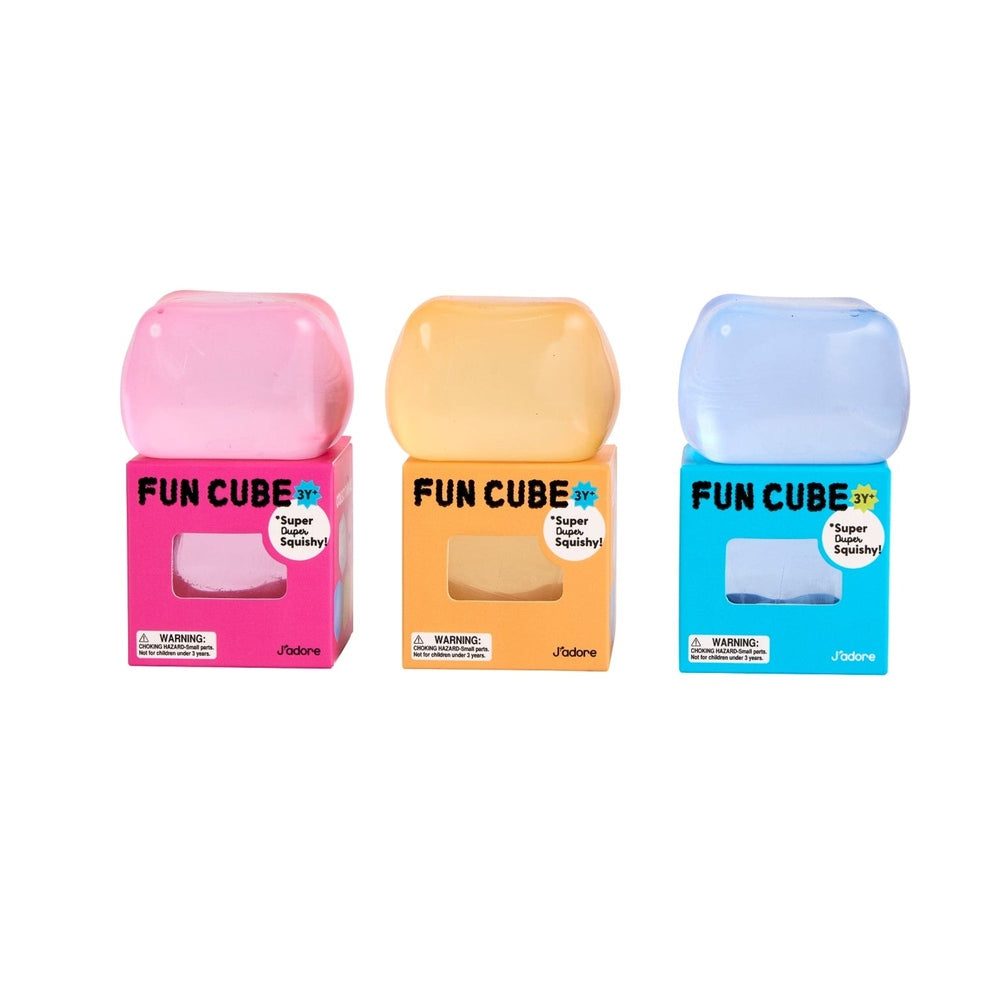 J'adore Ice Cube Squish Toy clear squishy cube on white background view 26