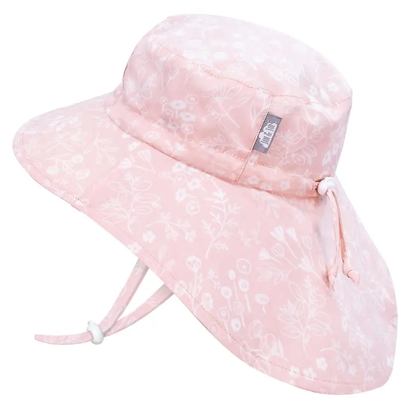 JAN & JUL Cotton Adventure Hats Prairie Flowers pink wide-brim hat with tied adjustable chin cord