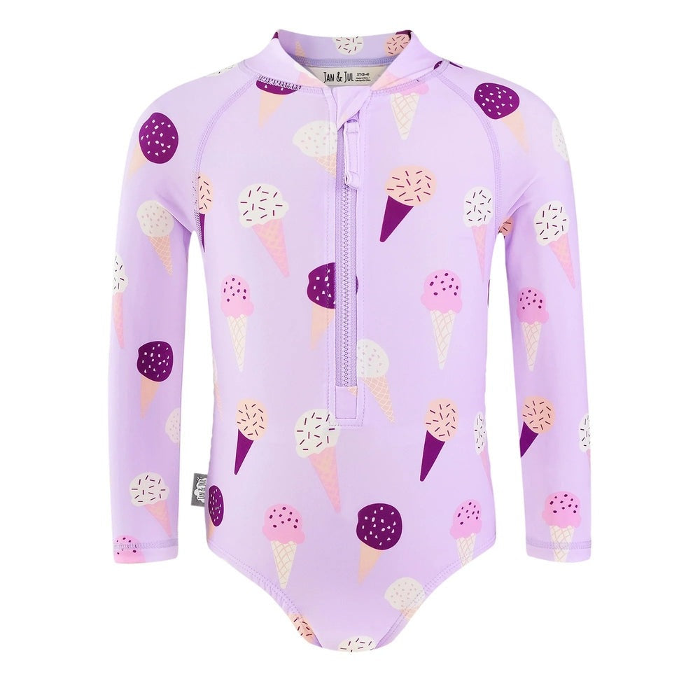 Jan & Jul Girls One Piece UV Swimsuit Lavender Ice Cream