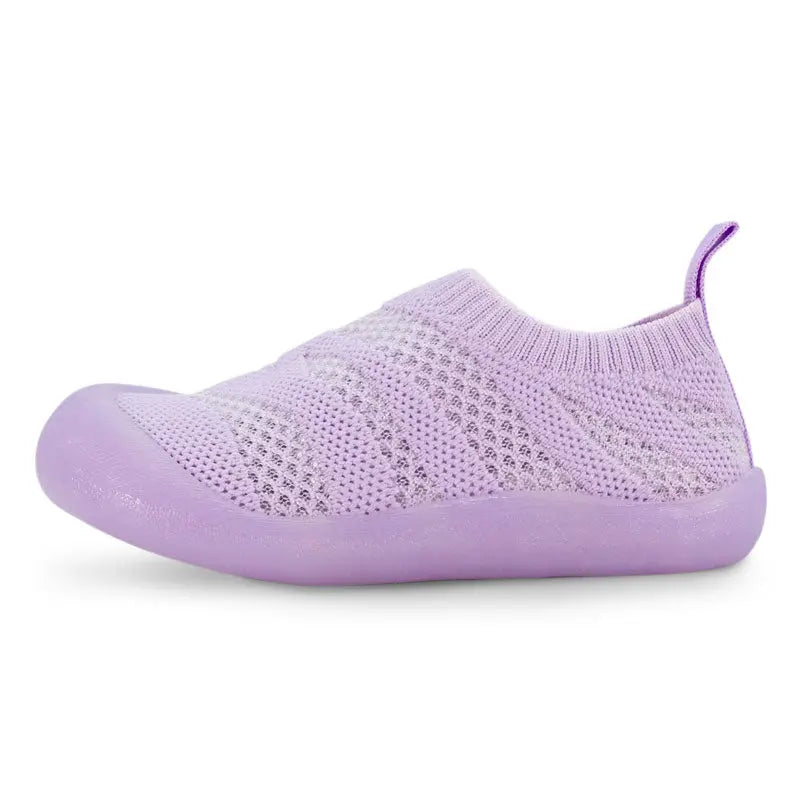 Jan & Jul Jelly Jumper Flow Shoes Lavender toddler knit slip-on sneakers with soft jelly sole; easy pull-on.