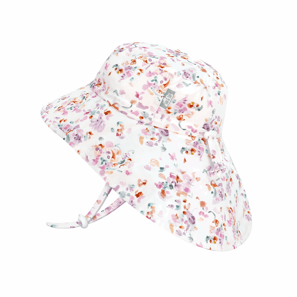 Jan & Jul kids cotton adventure hat Pretty Petals pastel floral with adjustable chin ties