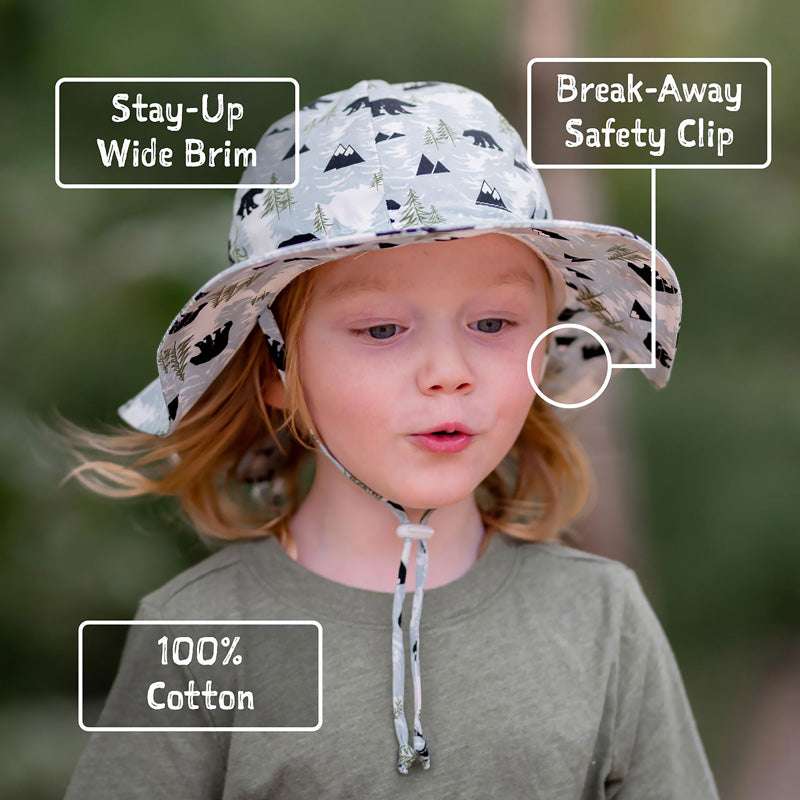 Jan & Jul Camp Grove kids cotton floppy hat, gray tree-print, 100% cotton