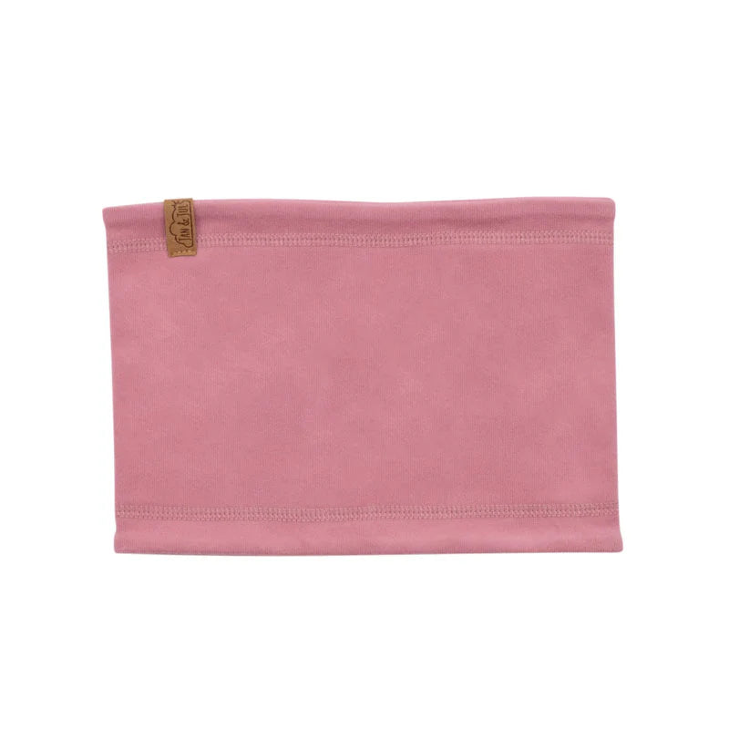 Jan & Jul Kids Fleece Neck Warmer in pink laid flat, soft fleece fabric.