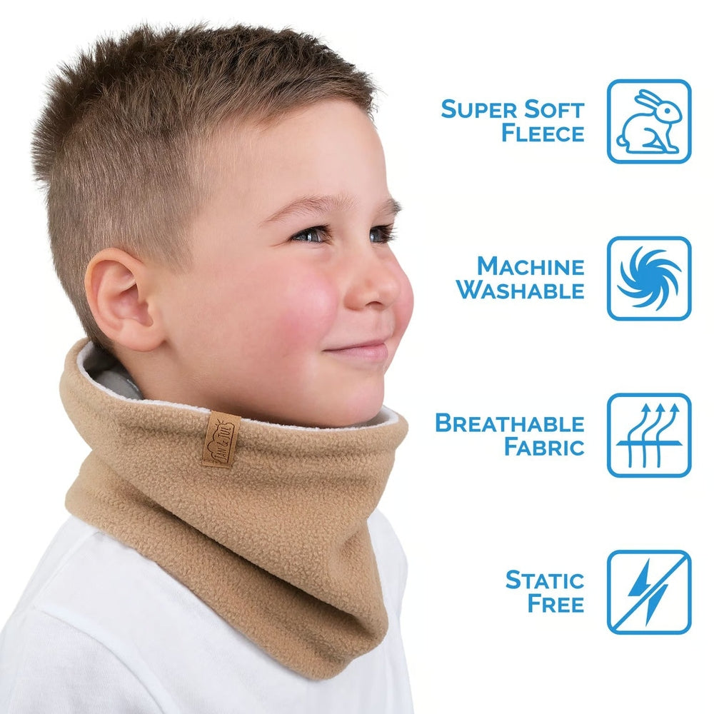 JAN & JUL kids fleece neck warmer in soft brown, machine washable and breathable fabric
