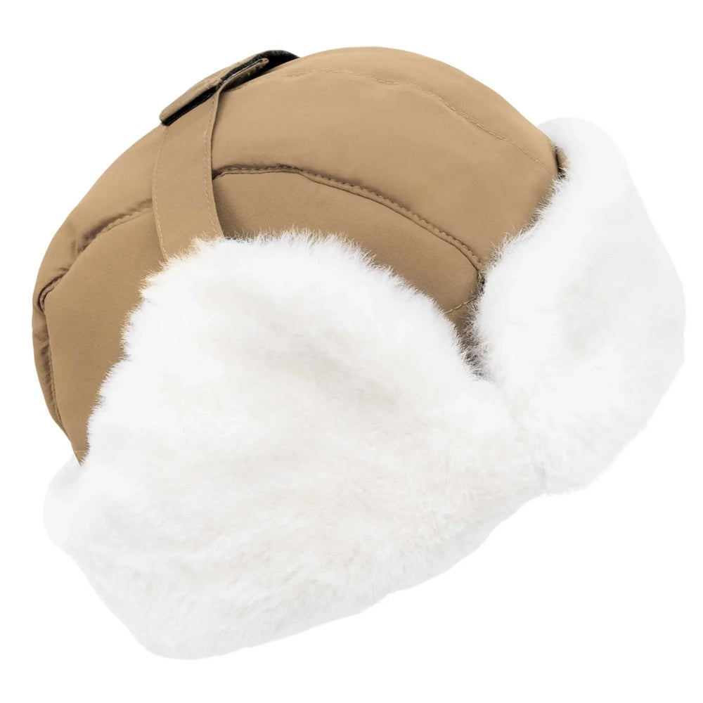 Jan & Jul Kids Insulated Winter Hats Soft Brown with white fluffy ear flaps, cozy warmth.