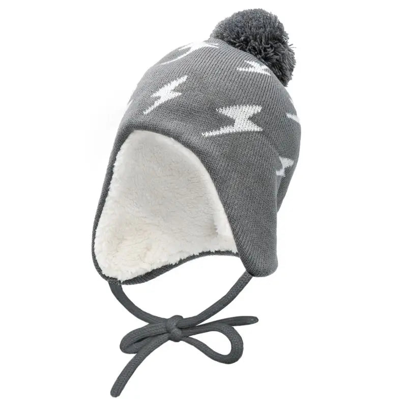 Jan & Jul Kids Knitted Beanies Hat Grey Lighting Bolt