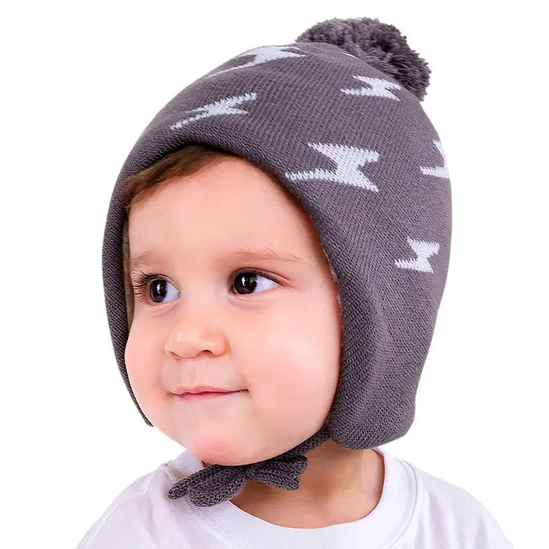Jan & Jul Kids Knitted Beanies Hat Grey Lighting Bolt